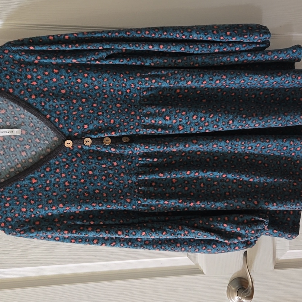 Emerald Teal and Pink Patterned Top